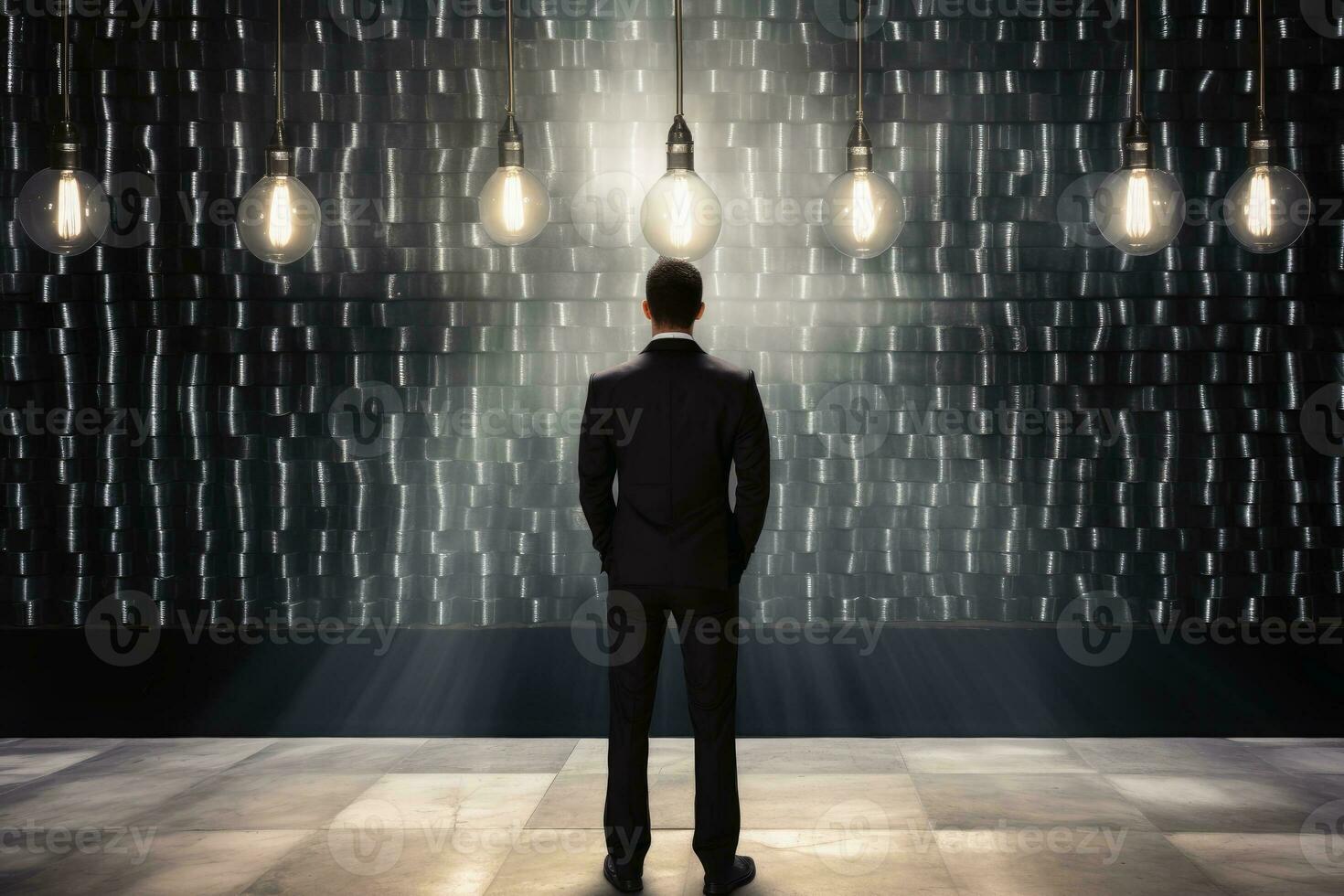 A person having and idea concept with a lightbulb.AI generative photo