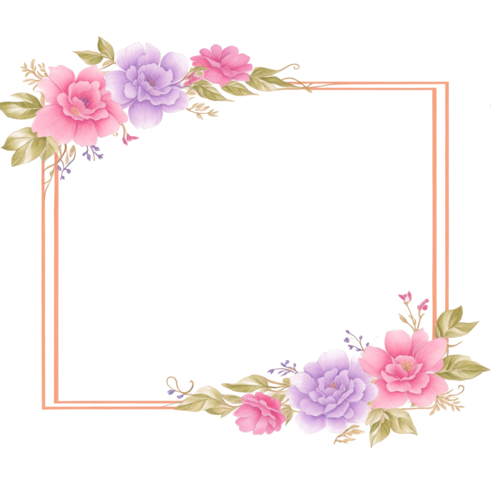 Flower border frame for invitation PNG transparent background Ai Generative
