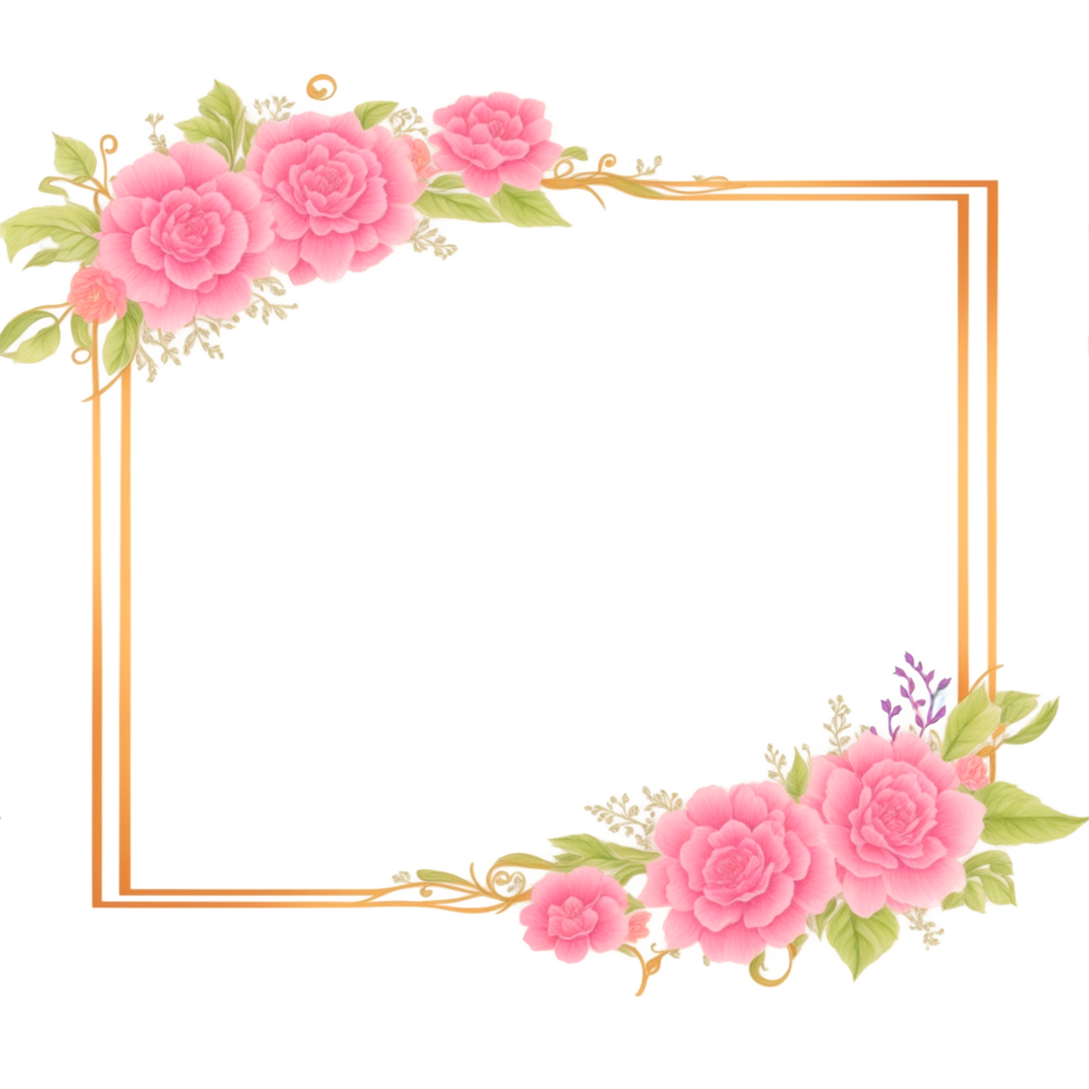 Flower border frame for invitation PNG transparent background Ai Generative