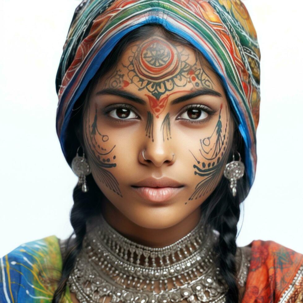 Indian girl With Colored Face, isolated photo