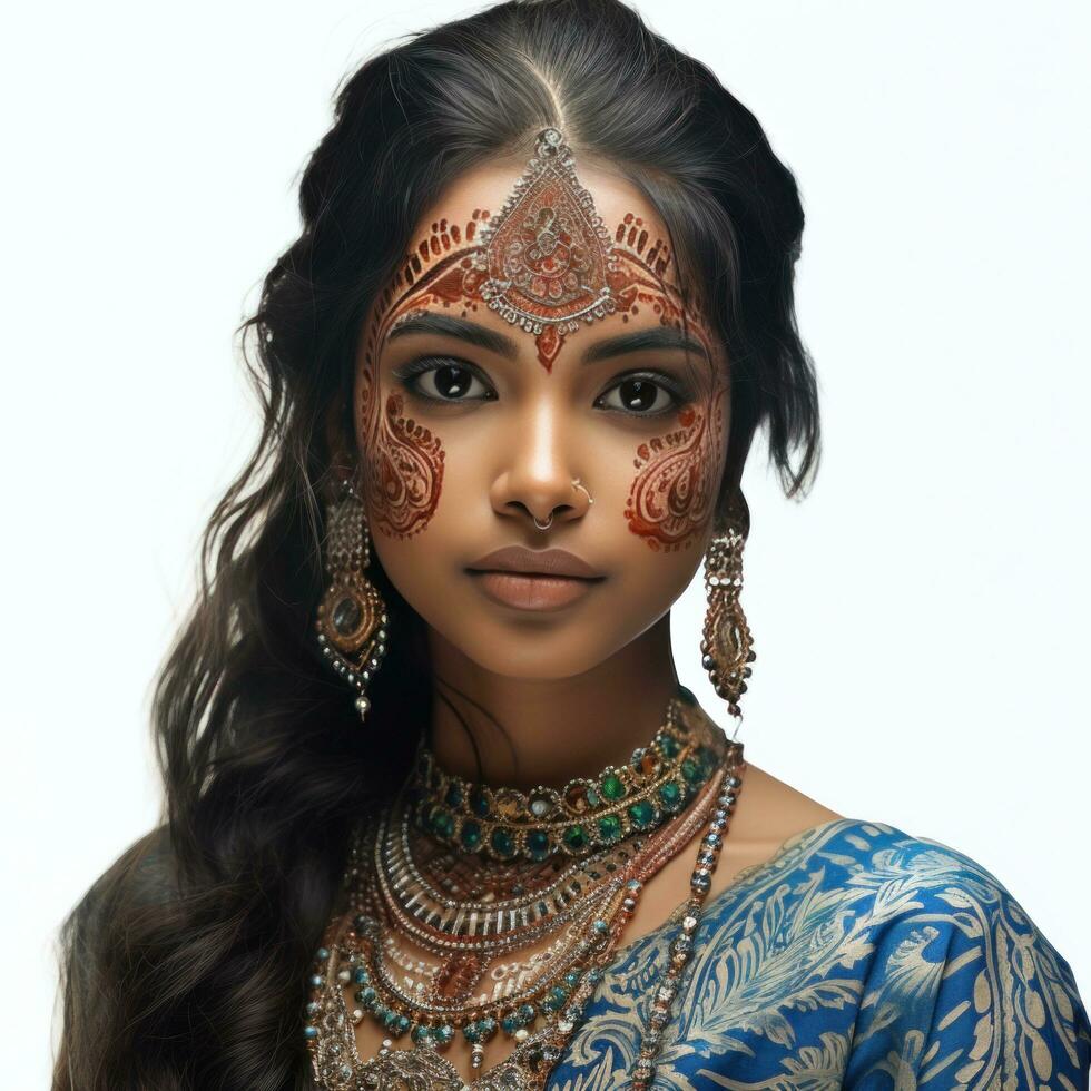 Indian girl With Colored Face, isolated photo