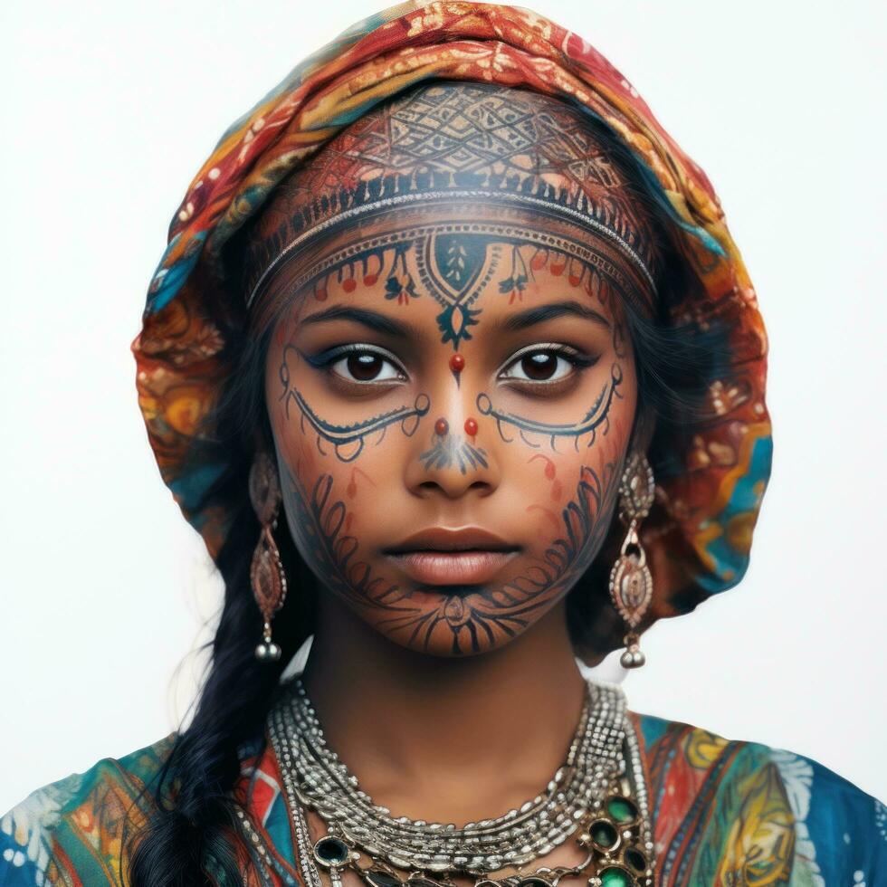 Indian girl With Colored Face, isolated photo