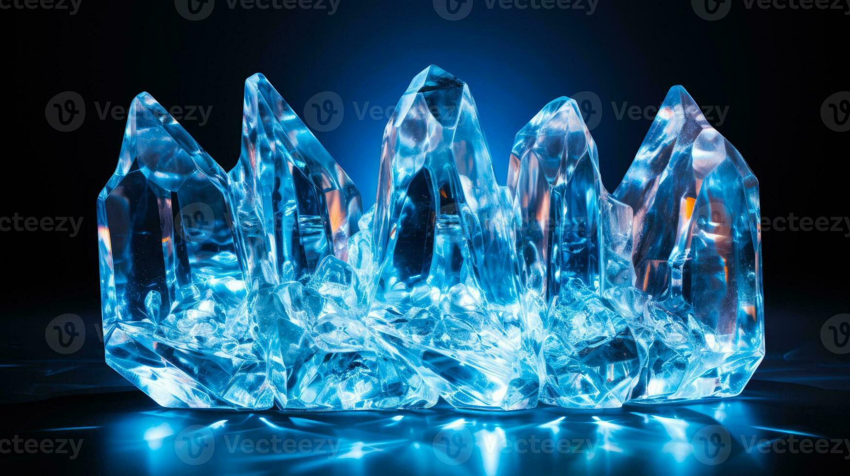Glowing light illuminating intricate ice sculpture isolated on a gradient background photo