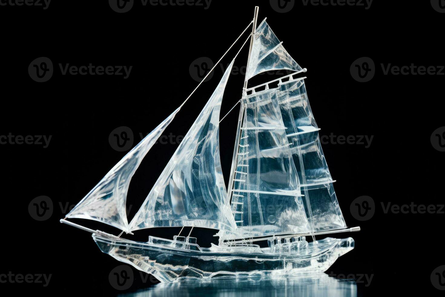 Masterpiece ice sculpture in the shape of a sailboat isolated on a white background photo