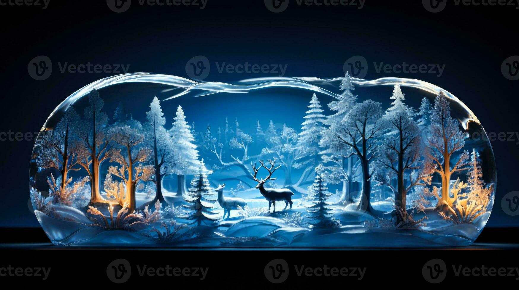 Festive winter scene ice sculpture centerpiece glowing isolated on a gradient background photo