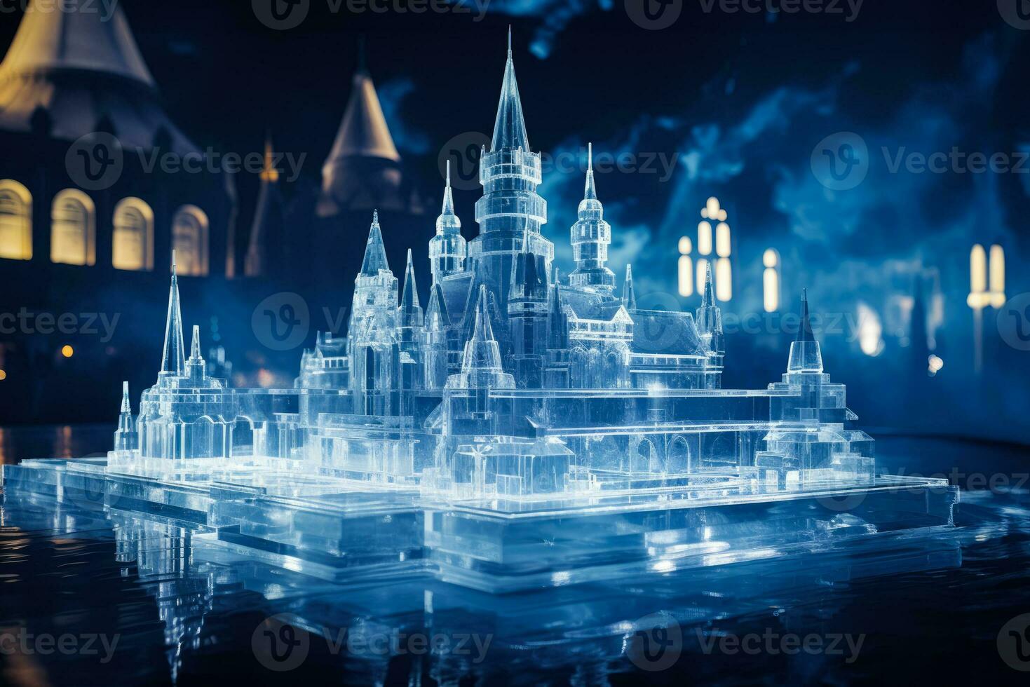 Laser guided technology aiding the creation of a precision crafted grand icy castle photo