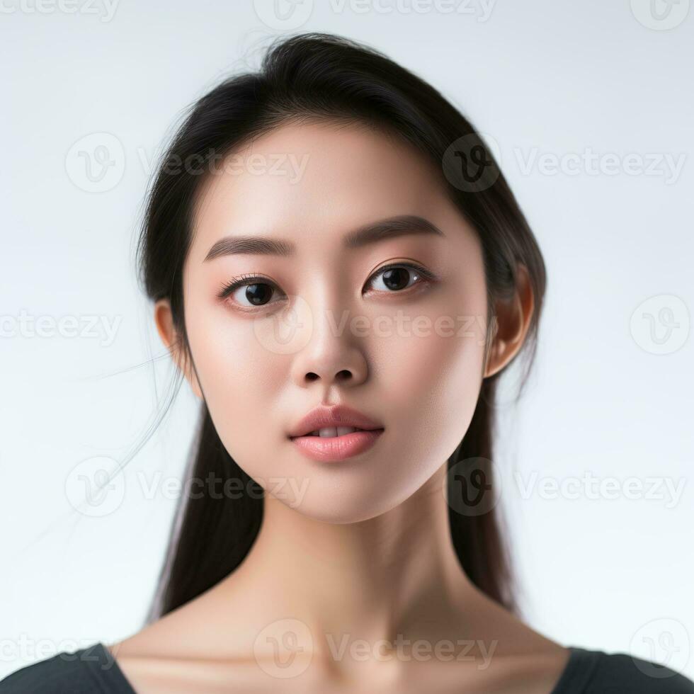 Beautiful young asian woman with clean fresh skin, dark hair - Ai Generative photo