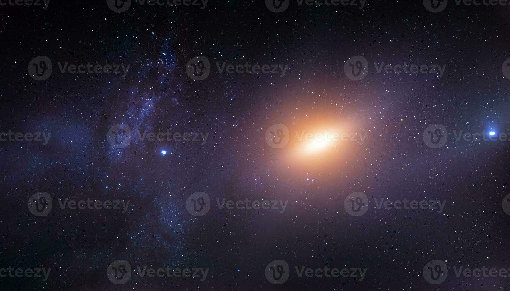 A starry night sky featuring a bright orange comet or meteor and a blue nebula with a radiant blue star at its center, Universe filled with stars, nebula and galaxy - Ai Generative photo