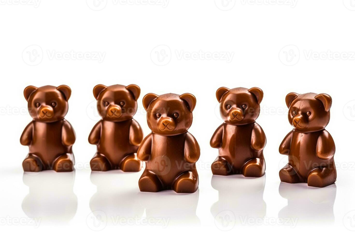 High definition shot of artistically crafted chocolate teddy bears isolated on a white background photo