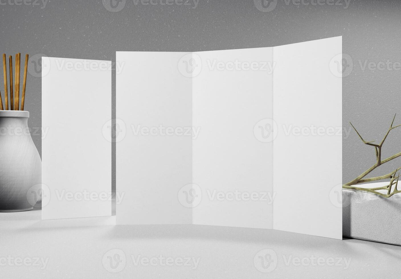 a blank tri-fold brochure with bi-fold brochure including paper texture and concrete background, great for mockups. photo