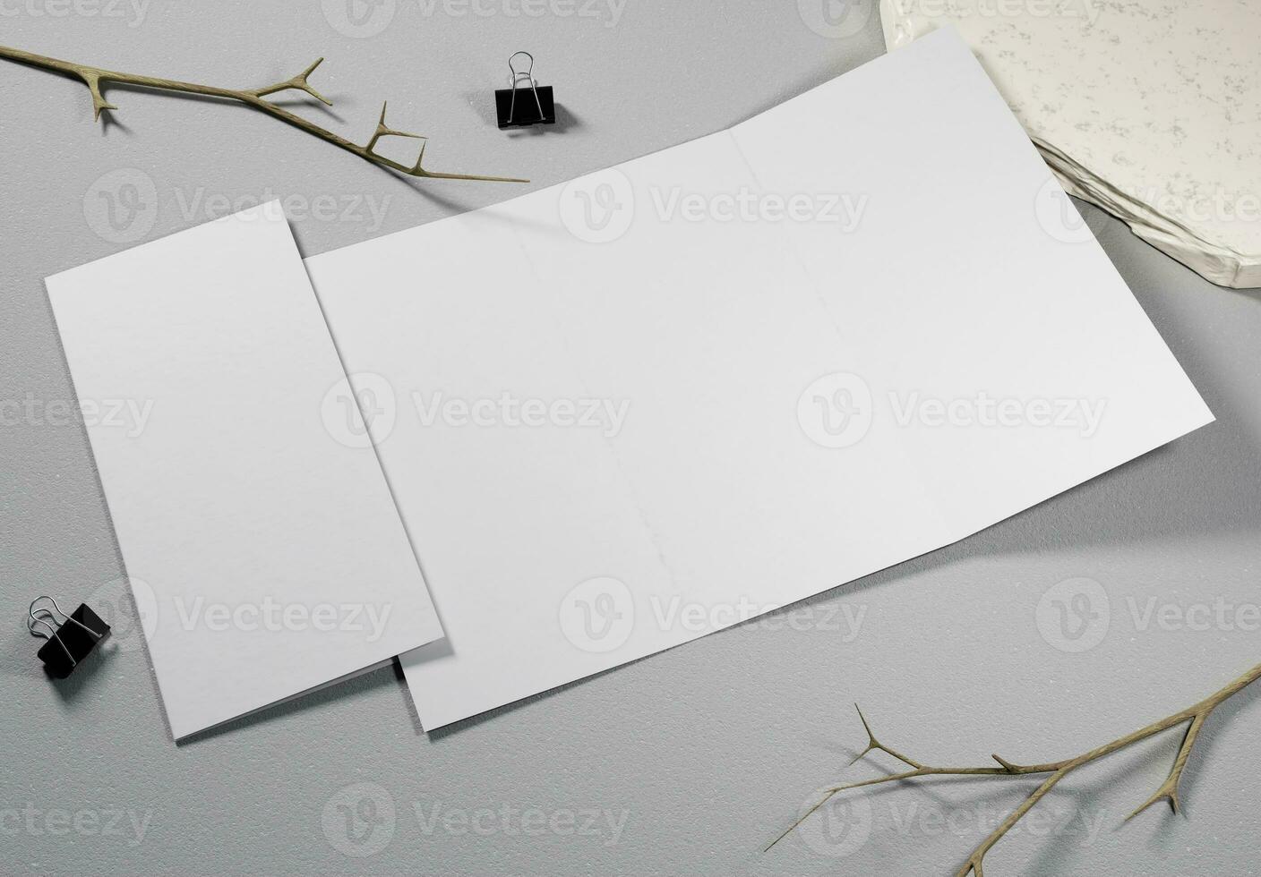 Blank trifold brochure and bi-fold brochure with concrete background, great for brochure mockups. photo