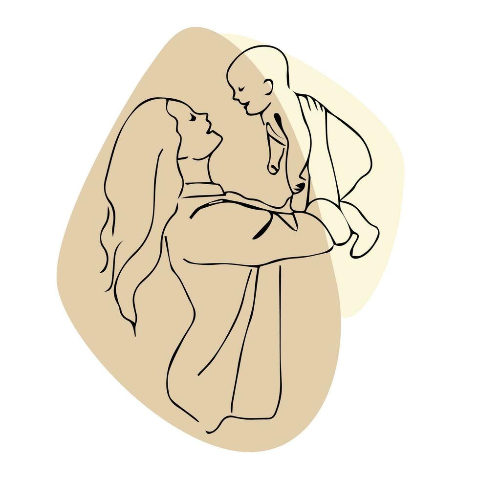 silueta imagen de madre quien es participación bebé en su brazos alto. vector