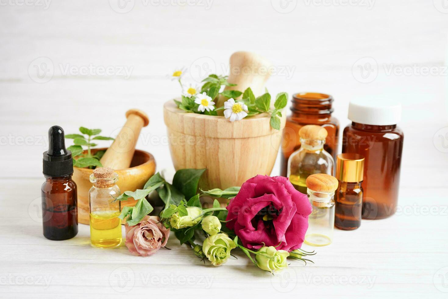 Alternative medicine herbal organic capsule with vitamin E omega 3 fish oil, mineral, drug with herbs leaf natural supplements for healthy good life. photo