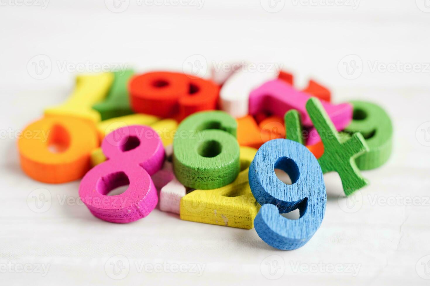 Number wood block cubes for learning Mathematic, education math concept. photo