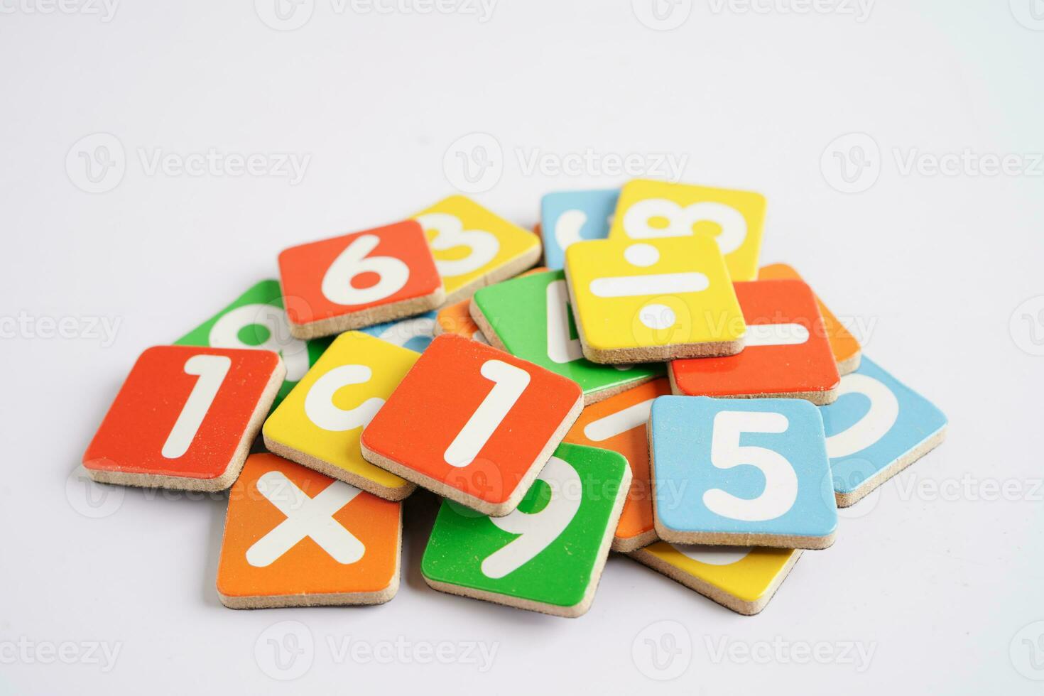 Number wood block cubes for learning Mathematic, education math concept. photo