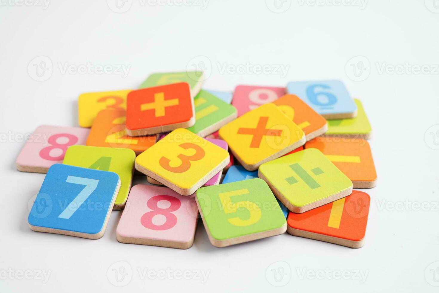 Number wood block cubes for learning Mathematic, education math concept. photo