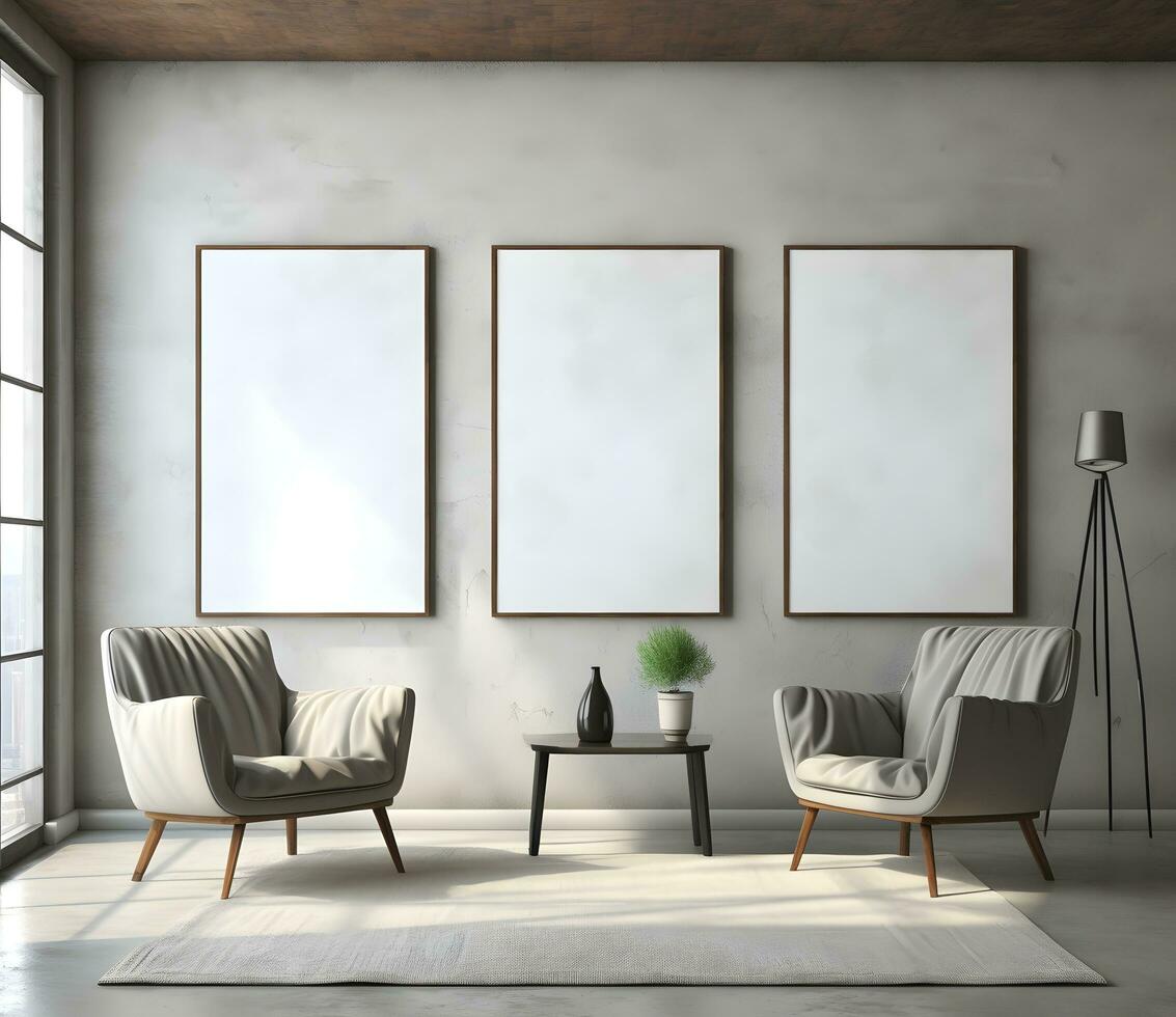 Frame mockup in minimalist decorated interior background, 3d render. ai generative photo