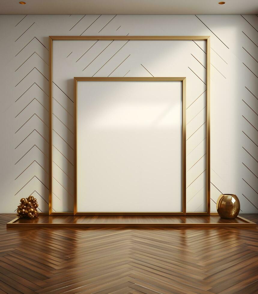 Frame mockup in minimalist decorated interior background, 3d render. ai generative photo