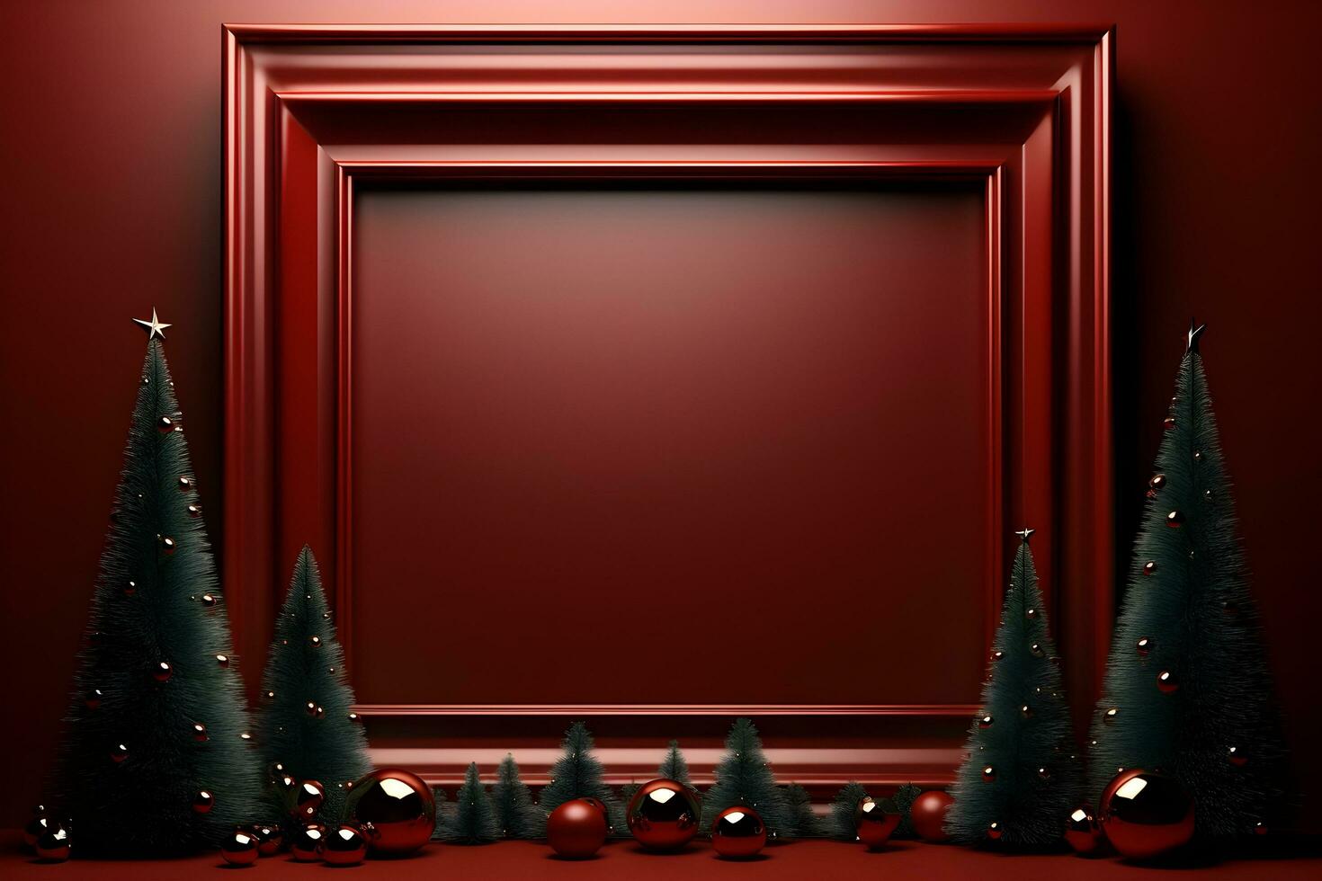 christmas frame with red and gold decorations on a green background. generative ai photo