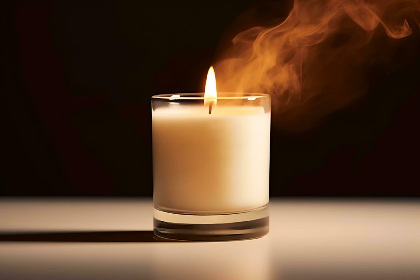 burning candle on beige background. Home interior, comfort, spa, relax and wellness. ai generative photo