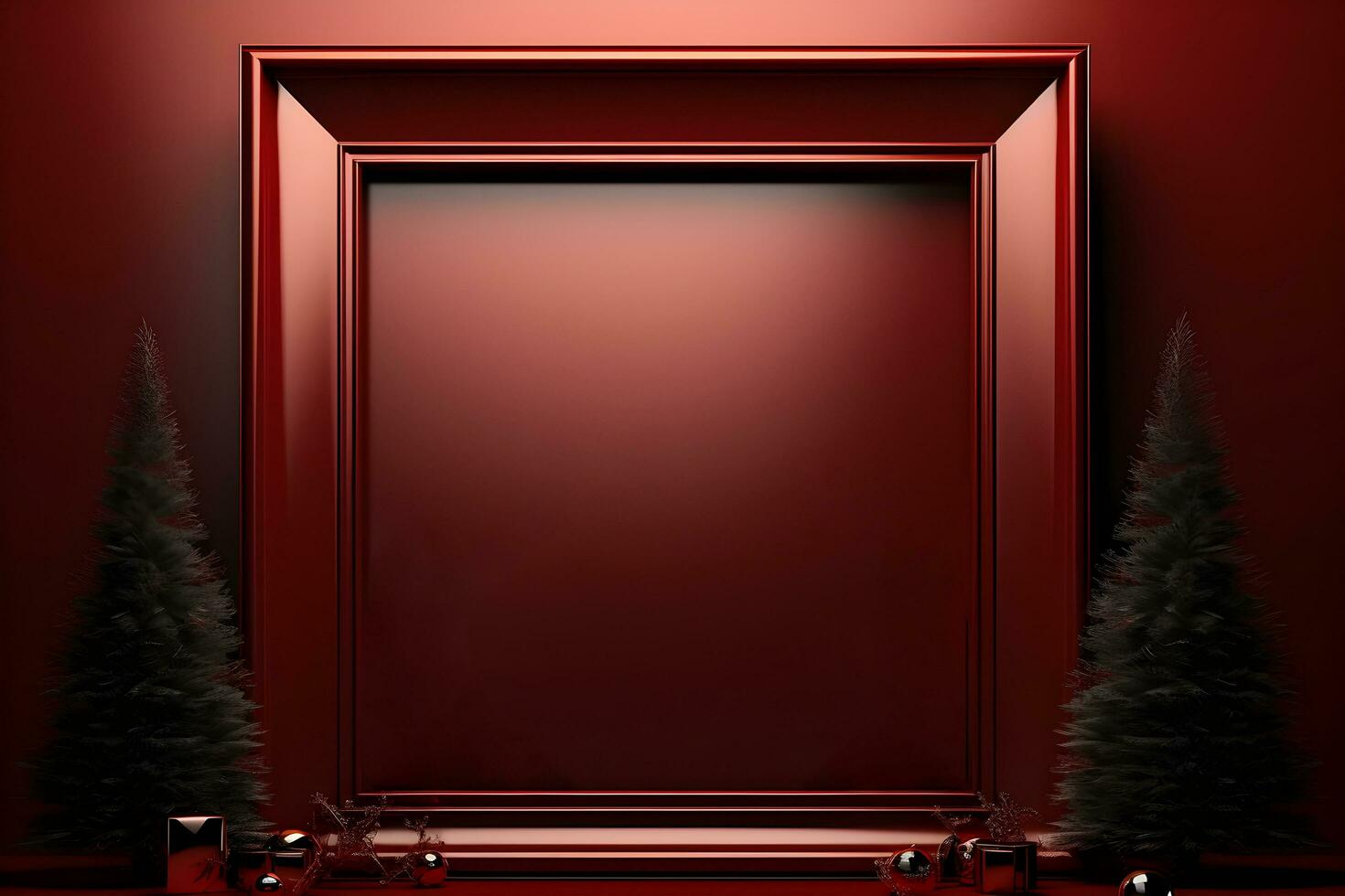 christmas frame with red and gold decorations on a green background. generative ai photo