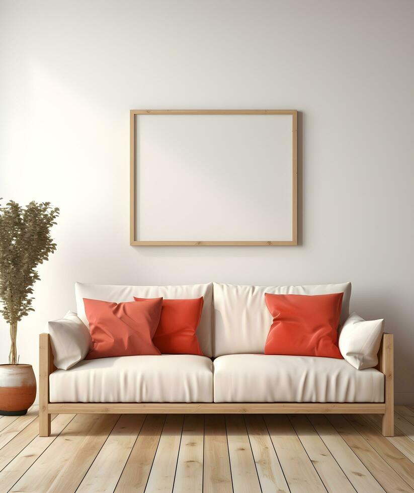 Frame mockup in minimalist decorated interior background, 3d render. ai generative photo