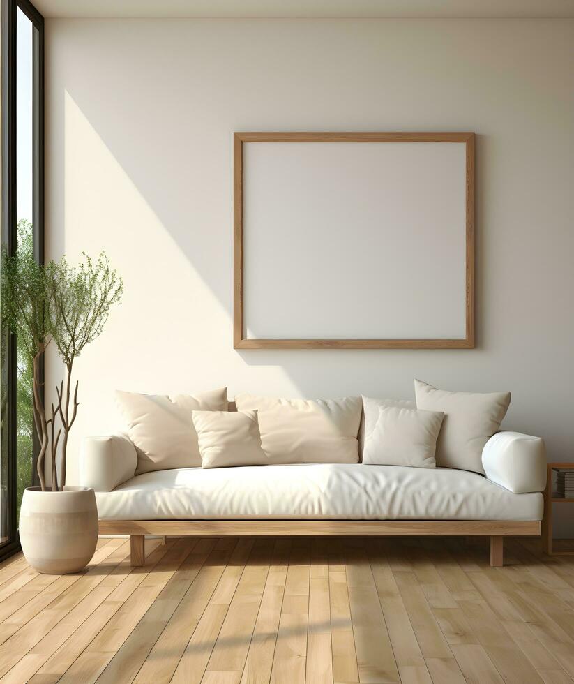 marco Bosquejo en minimalista decorado interior fondo, 3d prestar. ai generativo foto