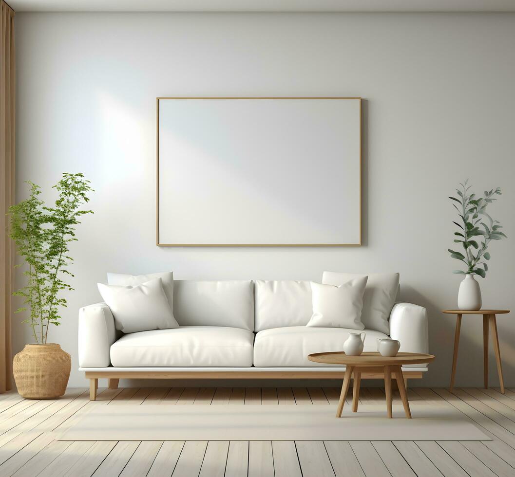 Frame mockup in minimalist decorated interior background, 3d render. ai generative photo