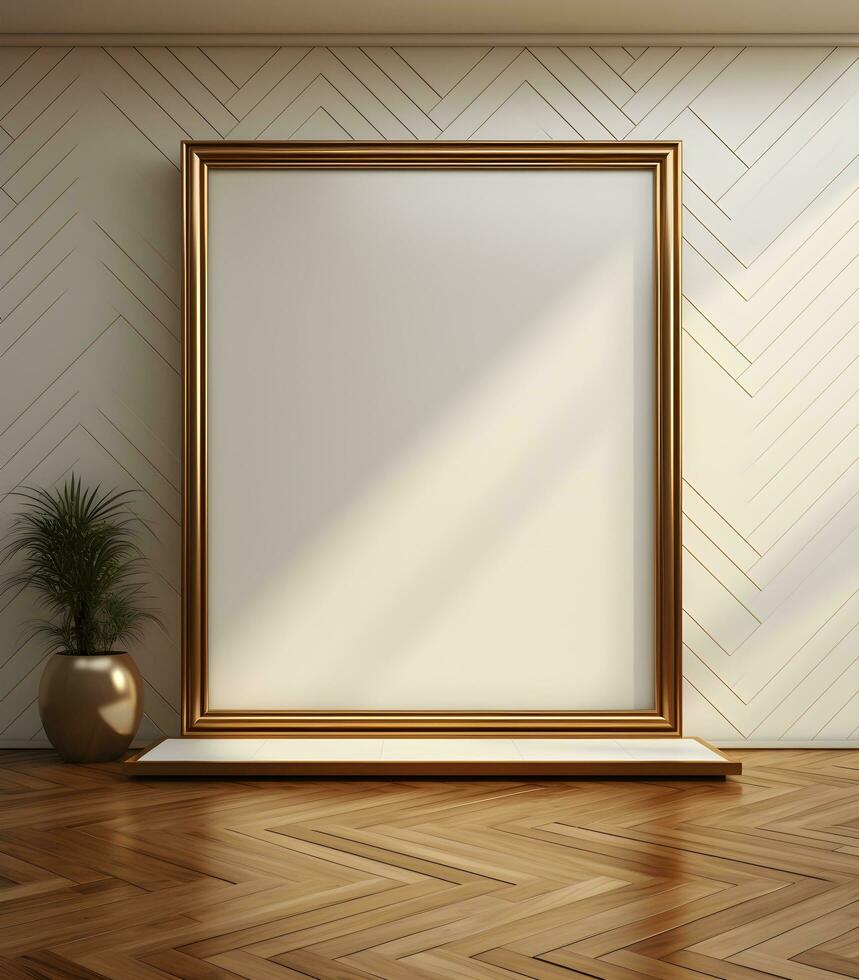 Frame mockup in minimalist decorated interior background, 3d render.ai generative photo