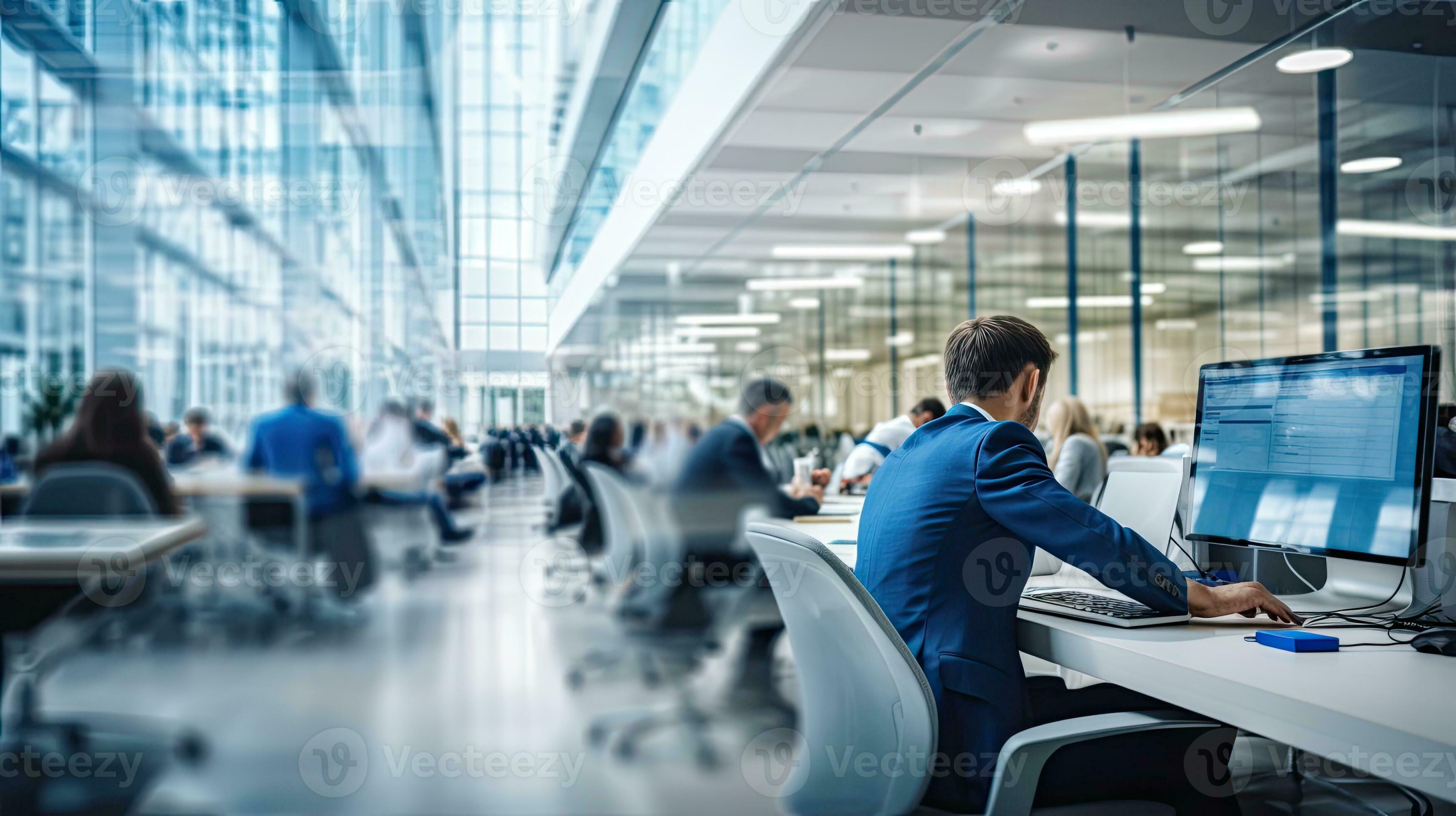 Blurred background of employees working in the office. Generative AI ...