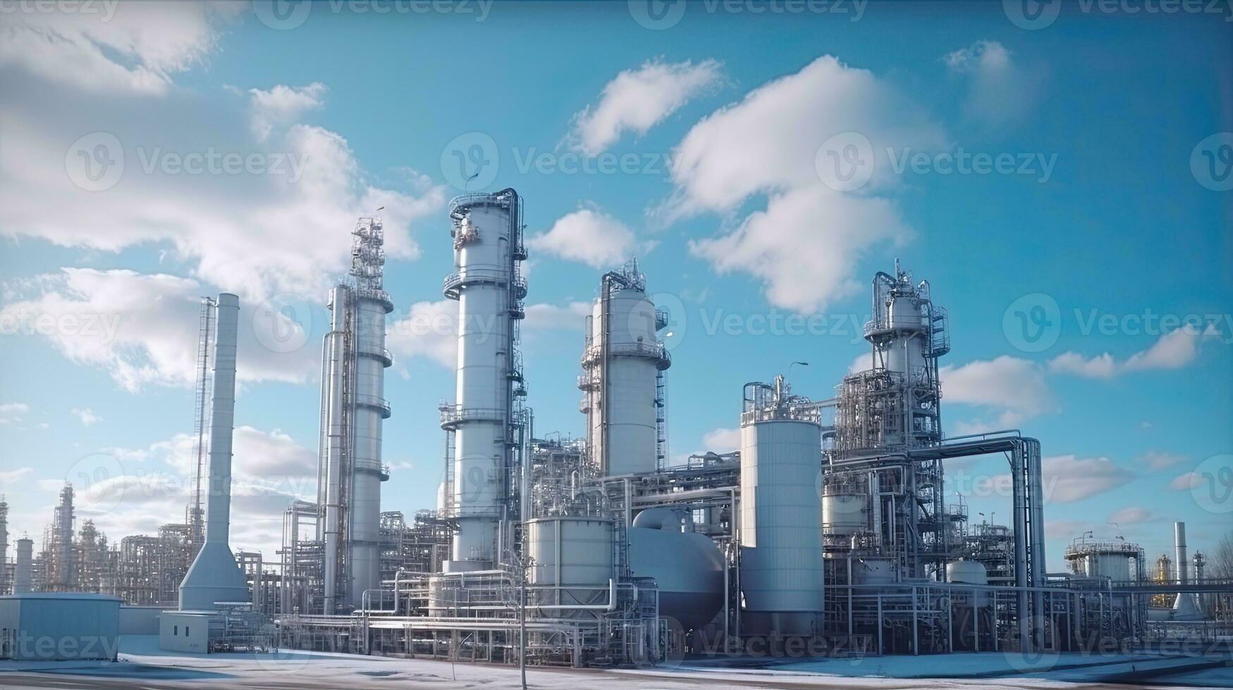 Oil refinery, petrochemical plant, petrochemical industry. Industrial background. Generative AI photo