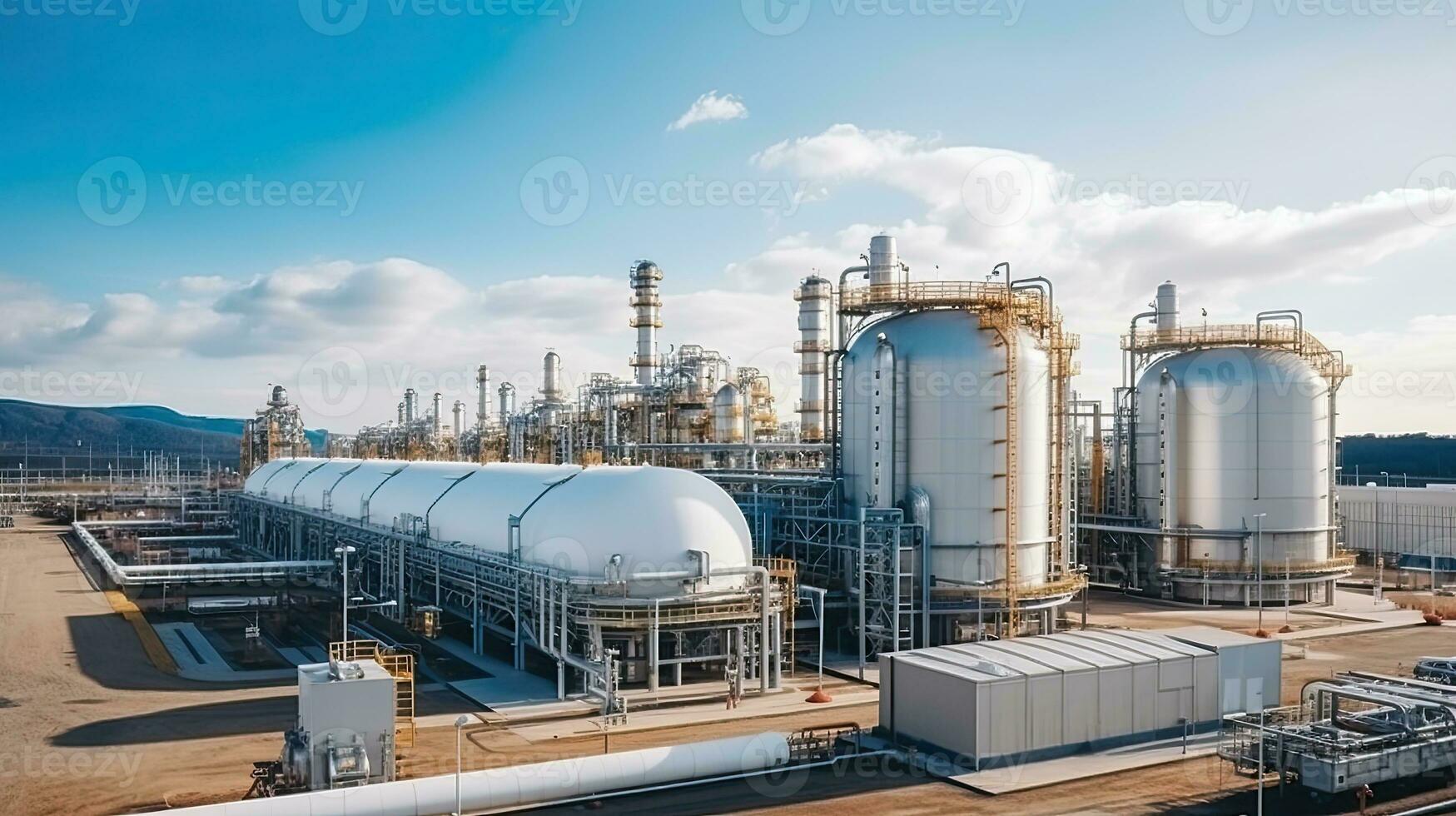 Oil refinery, petrochemical plant, petrochemical industry. Industrial background. Generative AI photo