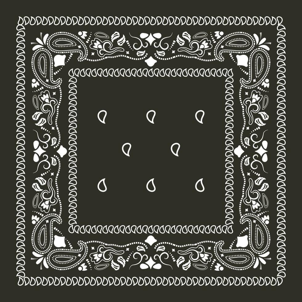 Black bandana kerchief paisley fabric patchwork abstract vector seamless pattern