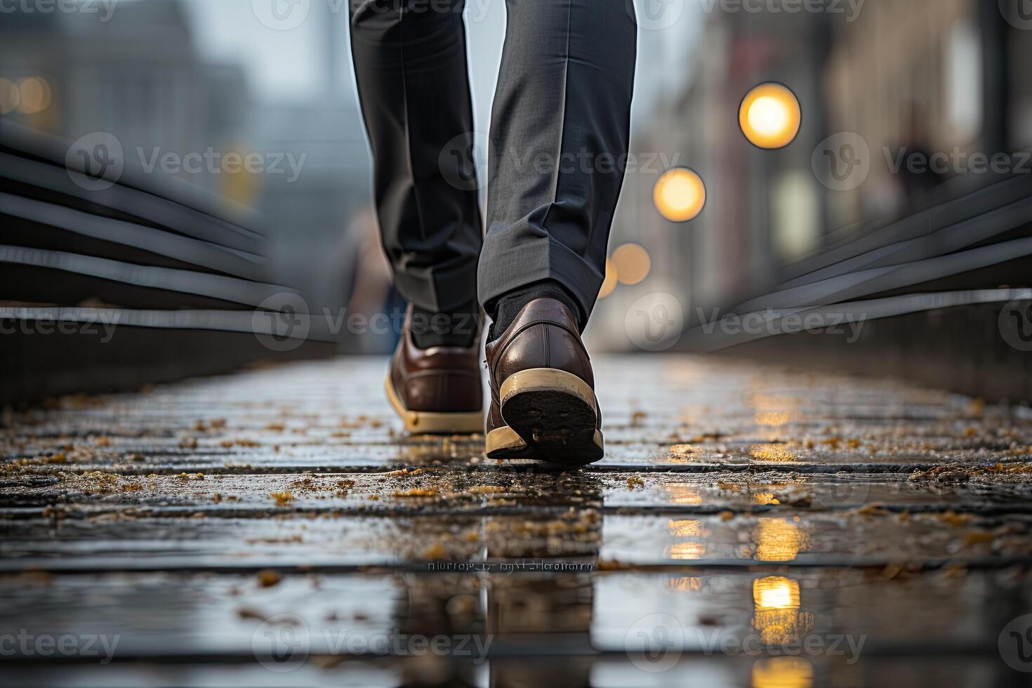 Close up young businessman feet sprinting up stairs office middle image. photo