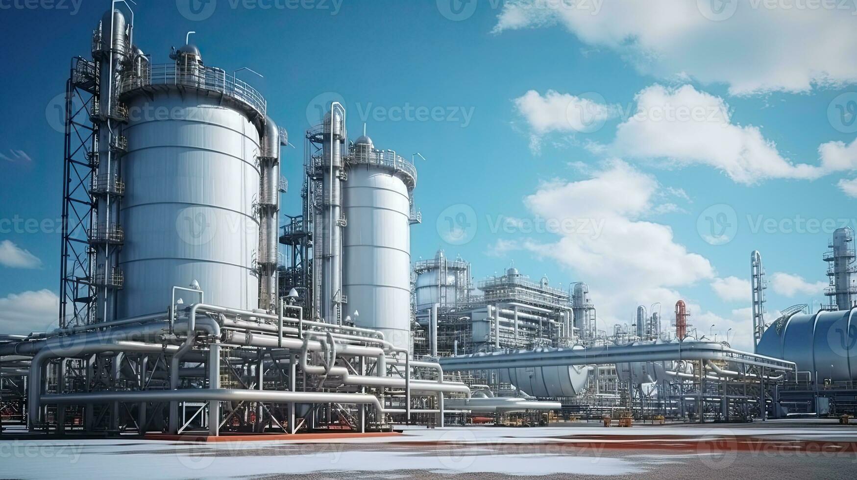 Oil refinery, petrochemical plant, petrochemical industry. Industrial background. Generative AI photo