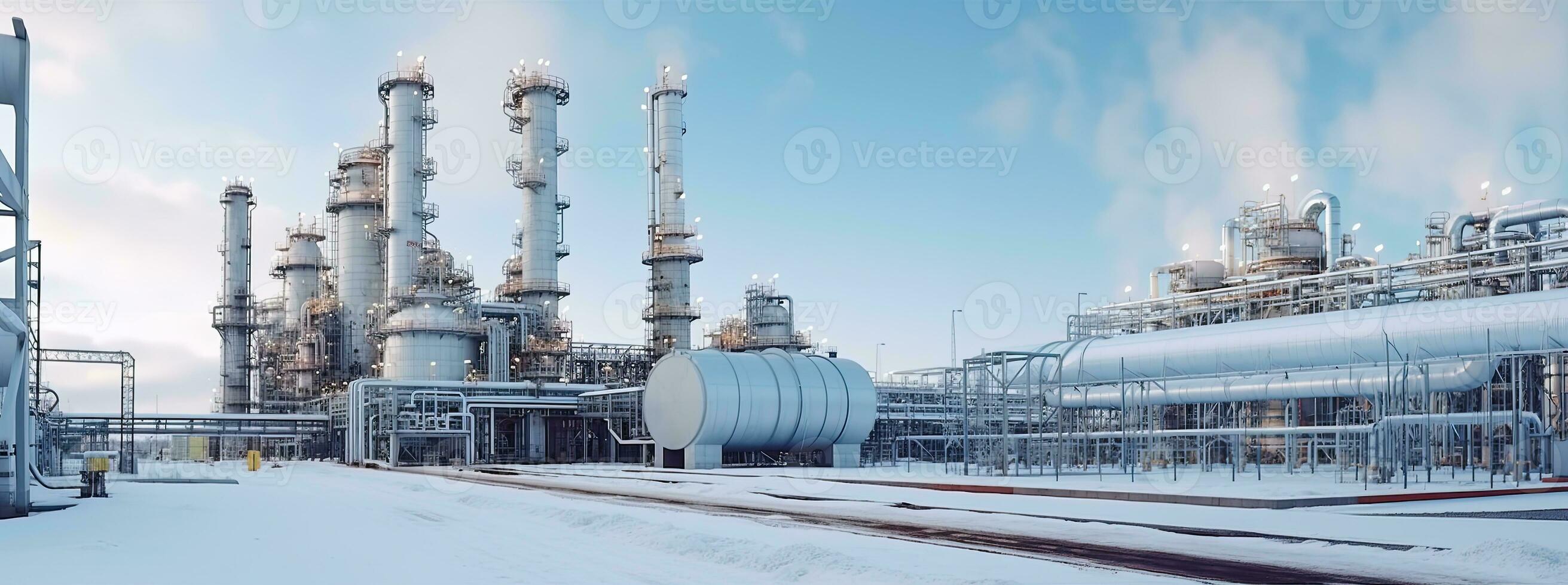 Oil refinery, petrochemical plant, petrochemical industry. Industrial background. Generative AI photo