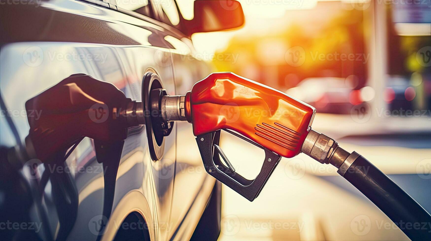 Refueling car at gas station. Refueling car with fuel. Close-up. Generative AI photo