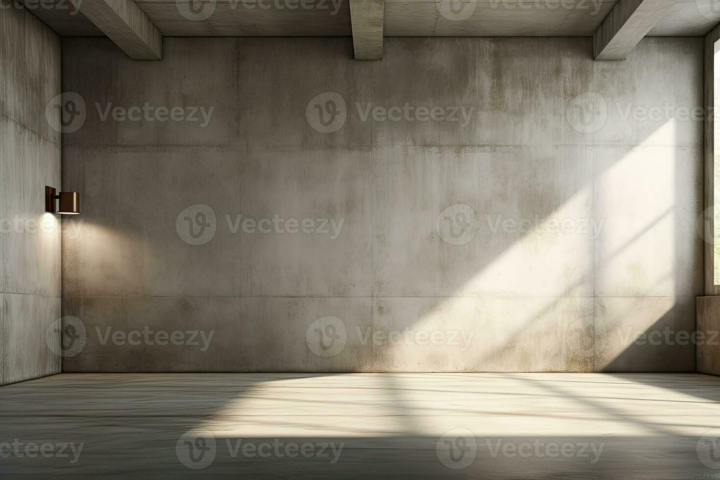 Interior of modern loft with concrete floor and panoramic windows.  Generative AI photo