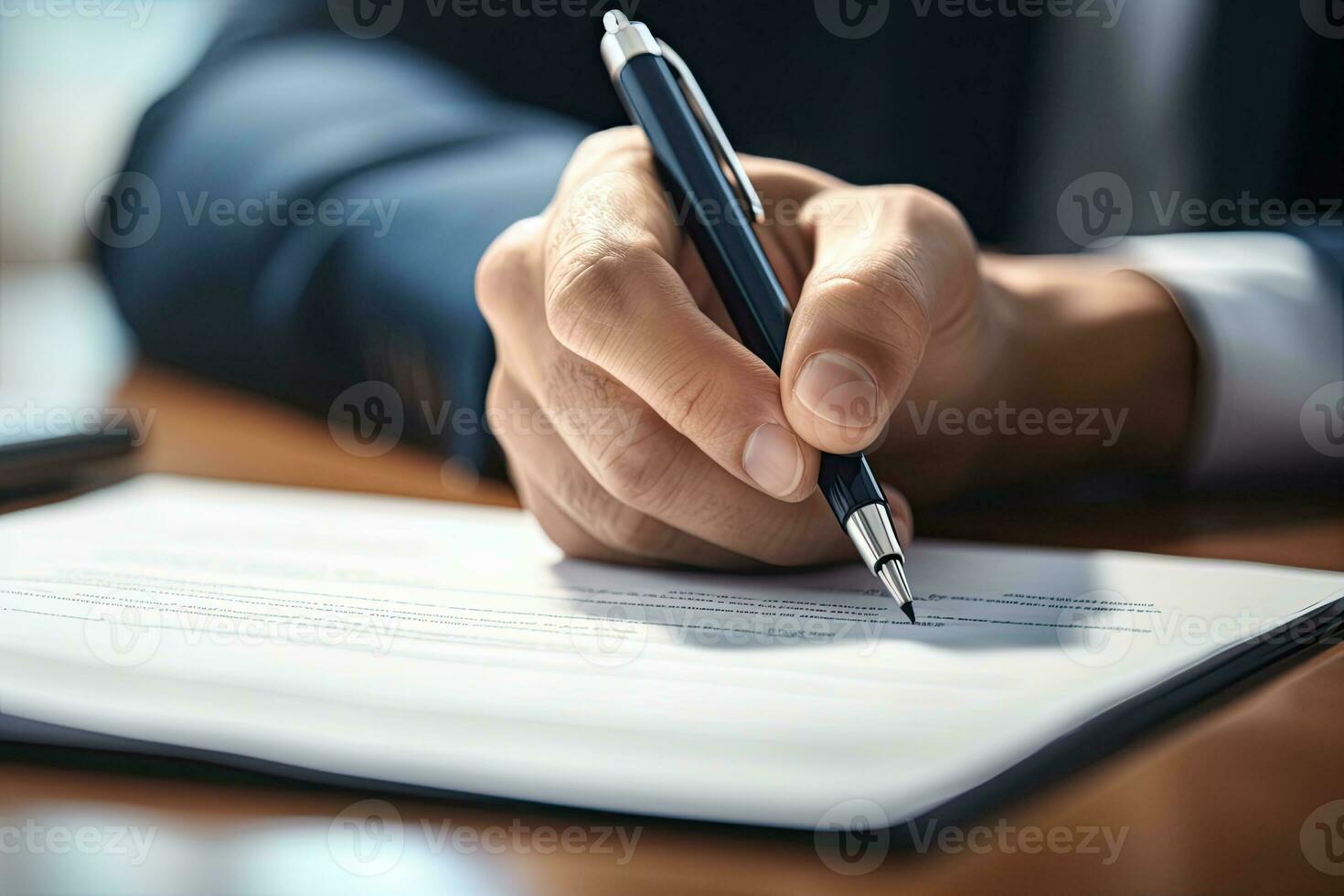 Close-up of a businessman signing a contract. Business concept.  Generative AI photo