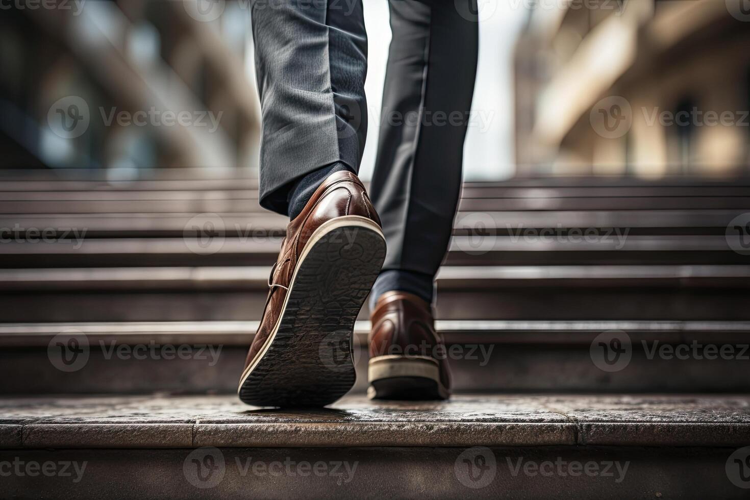 Close up young businessman feet sprinting up stairs office middle image. photo