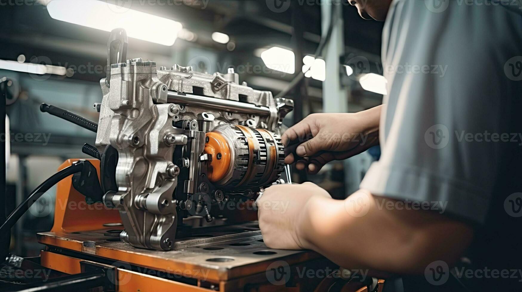 Car mechanic working in auto repair shop. Auto service industry. Automotive manufacturing. Generative AI photo