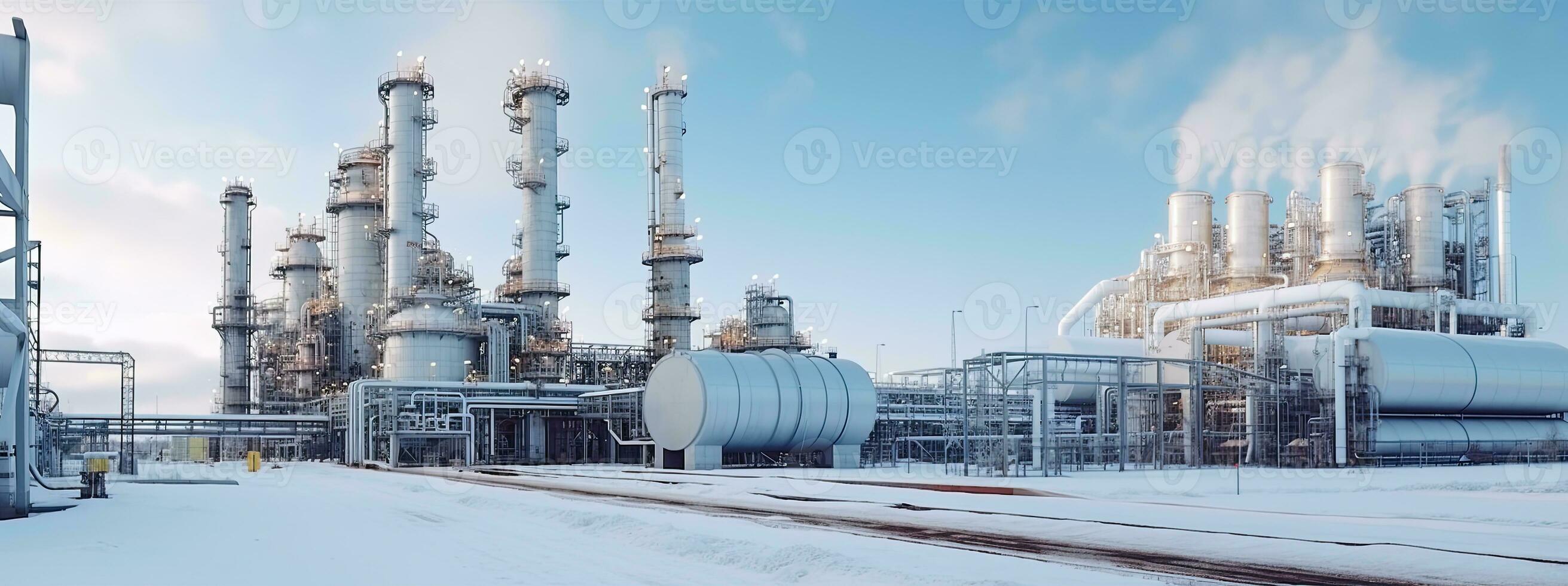 Oil refinery, petrochemical plant, petrochemical industry. Industrial background. Generative AI photo