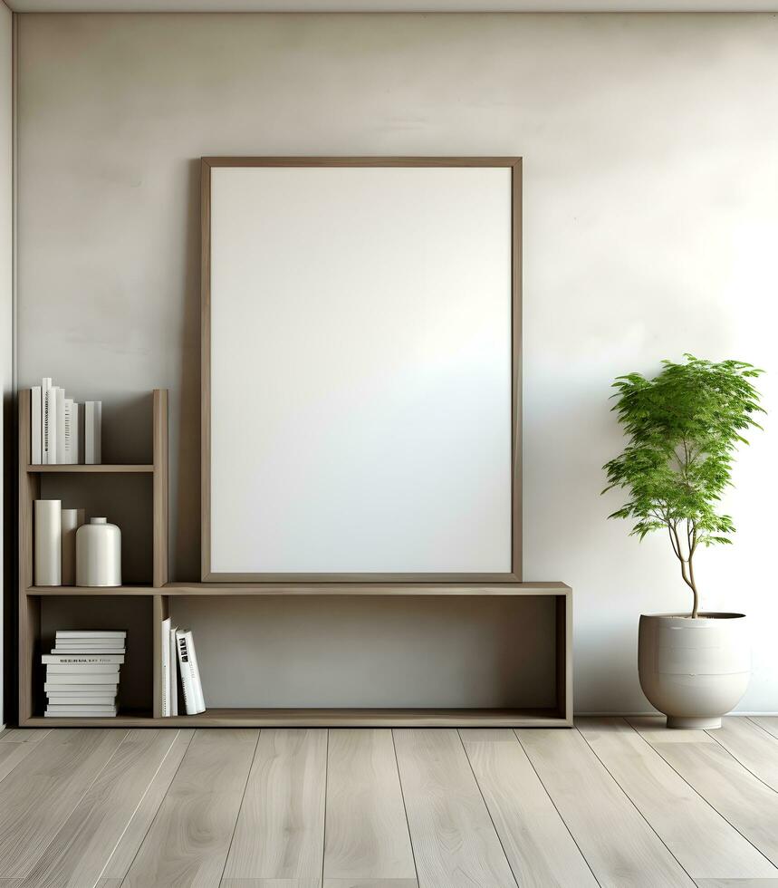 Frame mockup in minimalist decorated interior background, 3d render. ai generative photo