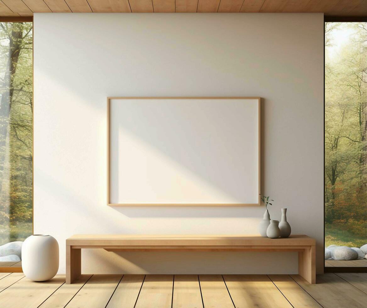 Old wooden frame mockup close up on white wall, 3d render.AI Generative photo