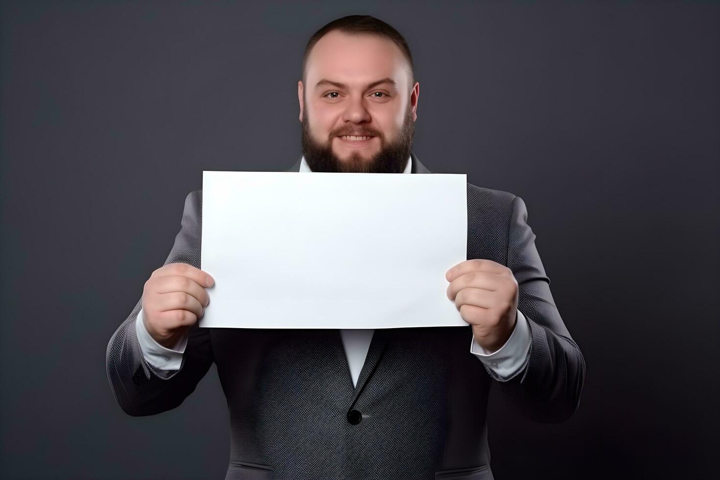 un talla extra negocio gerente o CEO en un traje participación arriba un blanco papel. ai generativo foto