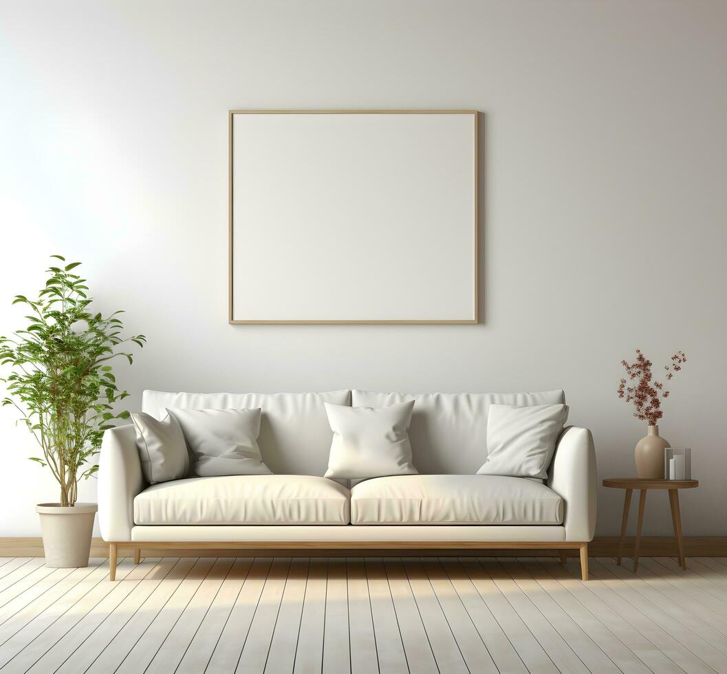 Frame mockup in minimalist decorated interior background, 3d render. ai generative photo