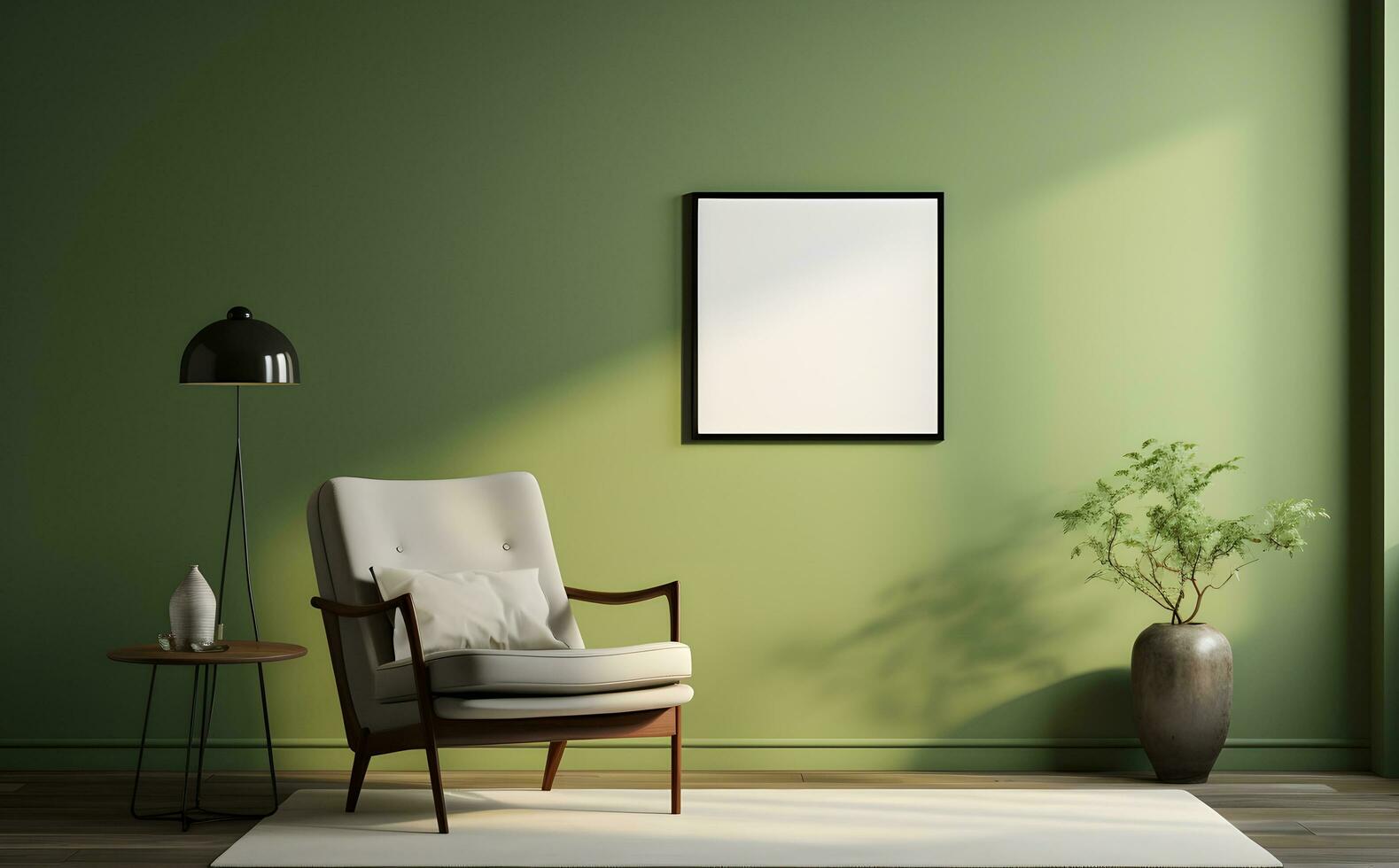 Poster frame mockup in dark green living room interior, 3d render. ai generative photo