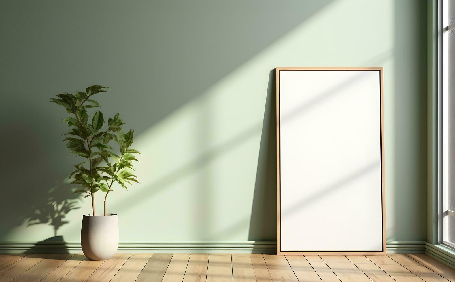 Frame mockup in minimalist decorated interior background, 3d render. ai generative photo