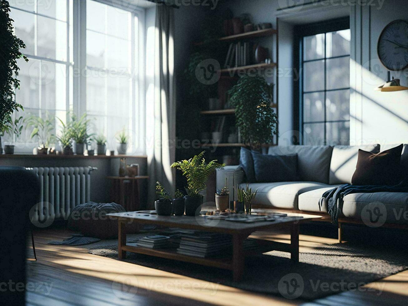 Modern living room interior - AI Generative photo