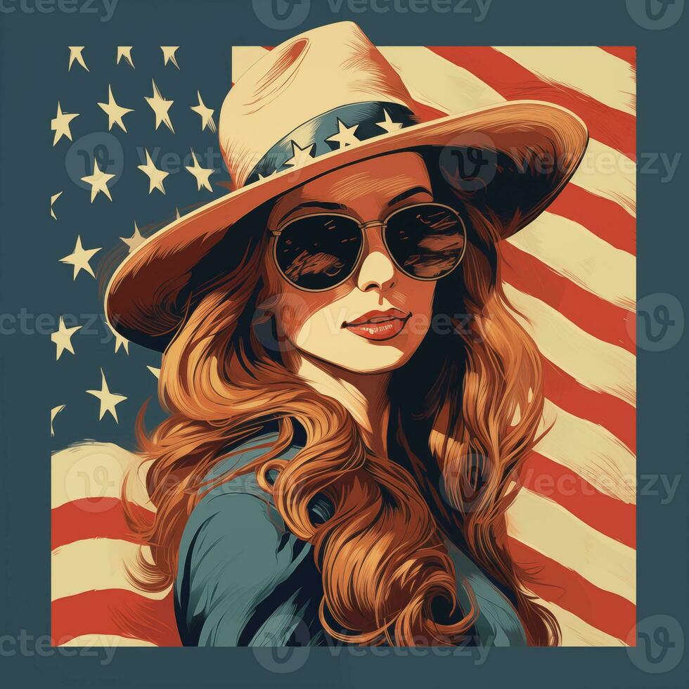 American vintage poster. USA, independence day, flag. AI generated photo